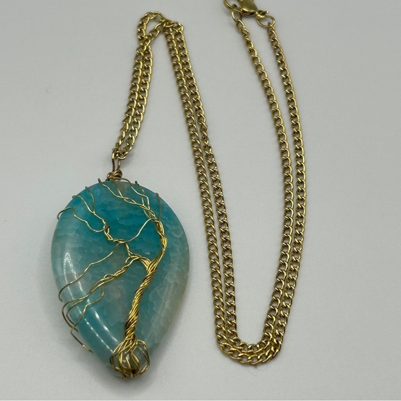 Artisan Crafted Natural Stone Gold Tone Pendant Necklace - Picture 1 of 6